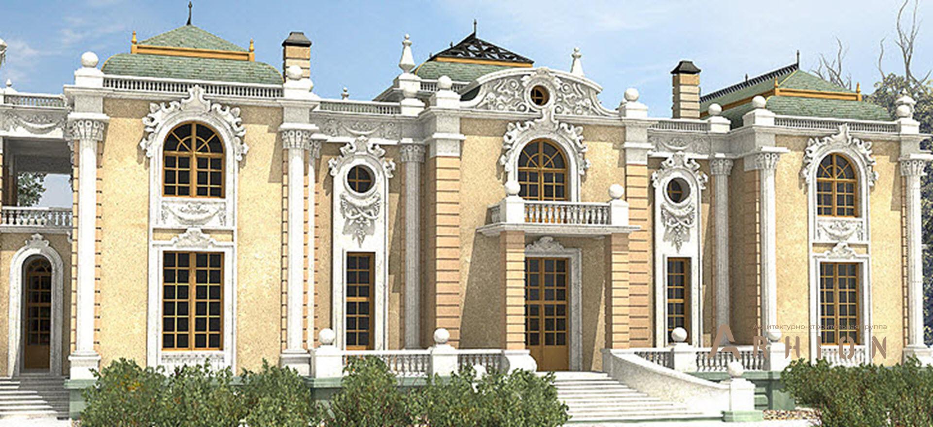 4. Проект двухэтажного дома в дворцовом стиле с многоскатной кровлей, SOV-1, площадью - 1082 кв c цокольным этажом, сауной, балконом, бассейном, вторым светом